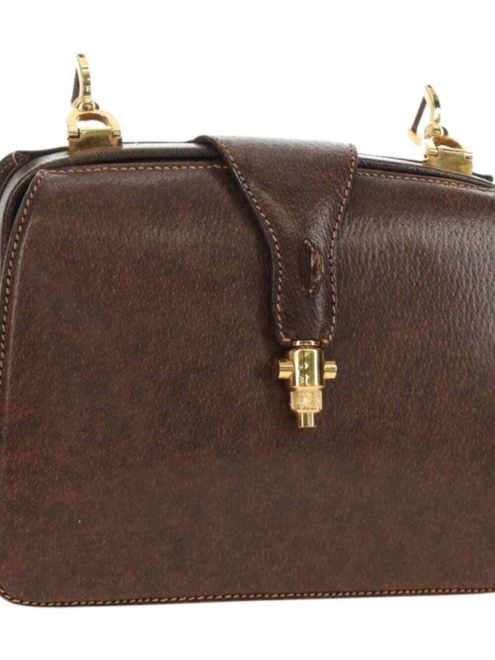 GUCCI Hand Bag Leather Brown Gold Auth mr2390